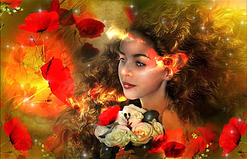 Light in heart, flowers, girl, fantasy, light HD wallpaper