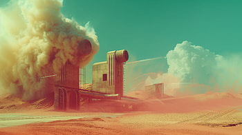 Retro-Futuristic Desert Planet, retro futurism, desert planet, desert, architecture, cloud HD wallpaper