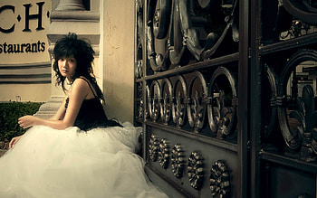 dream dress, white, black, model, dress, female HD wallpaper