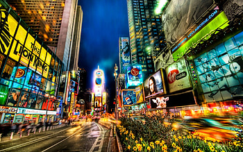 Times Square panorama, Urban landscape, Bright lights, Tourist hub HD wallpaper