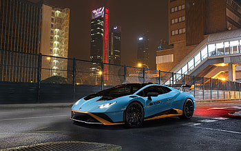 Lamborghini Huracan STO, , front view, blue coupe, Huracan tuning, blue Huracan, supercar, italian sports cars, Lamborghini HD wallpaper