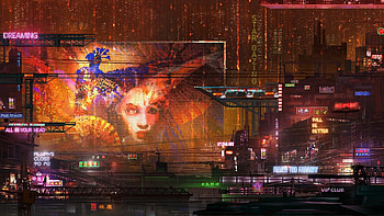 Never be apart, red, face, luminos, donglu yu, city, asian, orange, buildings, hand fan, fantasy, yellow HD wallpaper