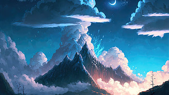 Celestial Mountain Glow: Stars & Clouds Landscape, Stars, landscape, mountain, cloud, sky HD wallpaper