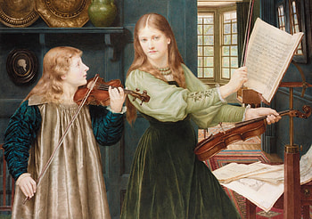 Concert, girl, violin, copil, children, henry holiday, art, instrument, music, painting, pictura HD wallpaper