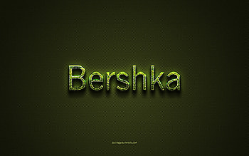 Bershka logo, green creative logo, floral art logo, Bershka emblem, green carbon fiber texture, Bershka, creative art HD wallpaper