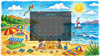 July 2026 — Sunny Beach Calendar, July 2026 Calendar HD wallpaper