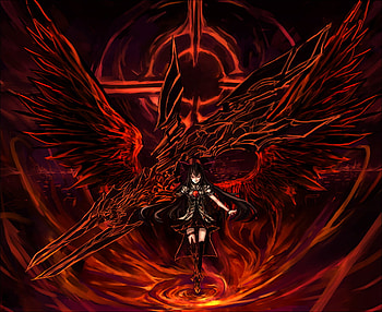 Badass Utsuho, utsuho, wings, reiuji utsuho, touhou, nuclear fusion, okuu, fire HD wallpaper