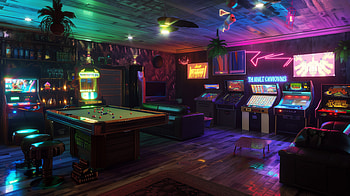 Vibrant Game Room Interior, game room, room, interior, arcade, pool table HD wallpaper