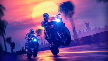 Sunset Vapor Wave Style , biker, retrowave, vaporwave, artist, artwork, digital-art HD wallpaper