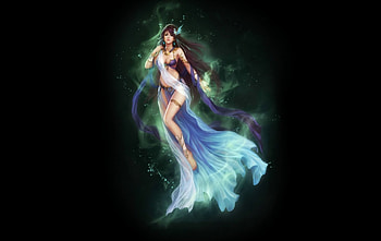 Fantasy girl, blue, black, league of angels, girl, dress, woman, fantasy, green, game HD wallpaper