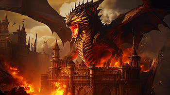 Epic Dragon Fantasy: Ultra, fantasy, dragon, castle, fire, Fire Dragon HD wallpaper