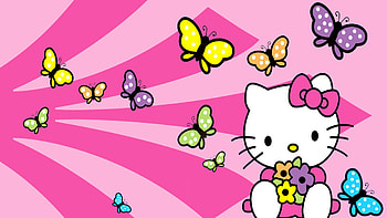 Butterflies, Hello Kitty HD wallpaper