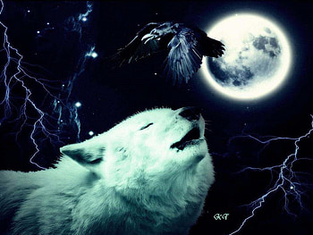Night Time Music, raven, abstract, moon, fantasy, animals, lightening, wolf HD wallpaper