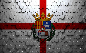 Flag of Teruel, honeycomb art, Teruel hexagons flag, Teruel 3d hexagons art, Teruel flag HD wallpaper