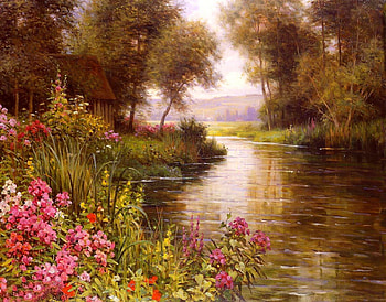 Old river, river, colorful, magic, landscape, beautiful, view, nature, flowers, splendor HD wallpaper