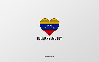 I Love Ocumare del Tuy, Venezuela cities, Day of Ocumare del Tuy, gray background, Ocumare del Tuy, Venezuela, Venezuelan flag heart, favorite cities, Love Ocumare del Tuy HD wallpaper