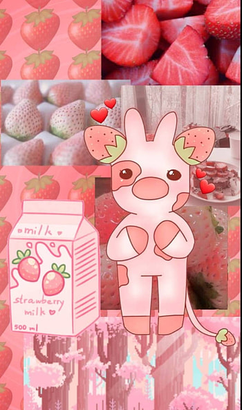 Strawberry cow, red, pink, collage, kawaii HD phone wallpaper