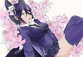 Tatsuta Light Cruiser, blue, black, ehite, uniform, cute, beauty, lady, short hair, female, skirt, sweet, jacket, girl, beautiful, woman, pink, anime, flowers, lovely HD wallpaper