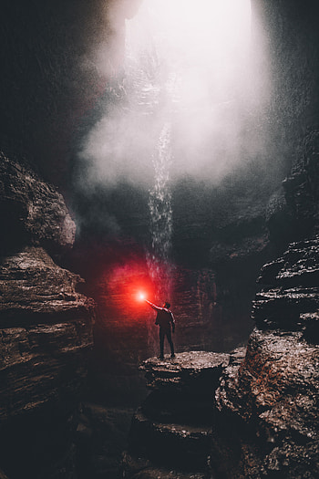 Nature, Stones, Shine, Light, Human, Person, Cave HD phone wallpaper