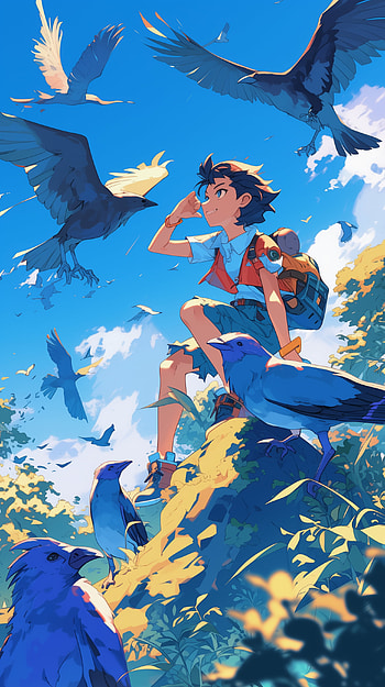 Skyward Gaze, Anime, adventure, boy, bird, anime boy, Anime Bird HD phone wallpaper