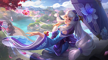 Hayabusa Kagura, frumusete, pink, fantasy, parasol, girl, mobile legends, blue, gorgeous, superb HD wallpaper