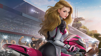 Girl On Racing Bike, artist, artwork, deviantart HD wallpaper