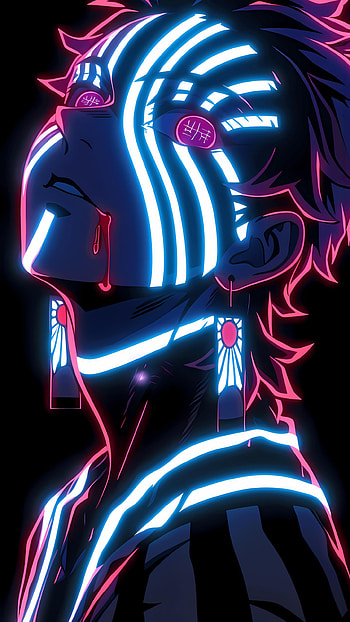 Neon Akaza — Cyber Demon Slayer , Anime, Demon Slayer: Kimetsu no Yaiba, Akaza (Demon Slayer: Kimetsu no Yaiba), neon HD phone wallpaper