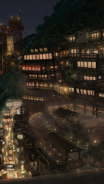 Serene Anime Cityscape: Nightlife Glow , Anime, city, anime city HD phone wallpaper