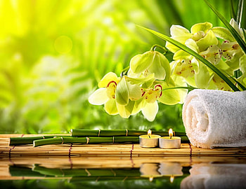 Spa with candles, Water, Candles, Orchids, Towels HD wallpaper
