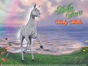 Bella Sara- Baby Bella, sea, horses, animals, baby, grass, fictonal HD wallpaper