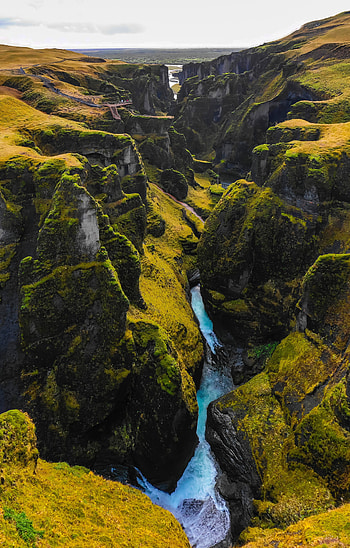 River current, rocky cliff, valley HD phone wallpaper