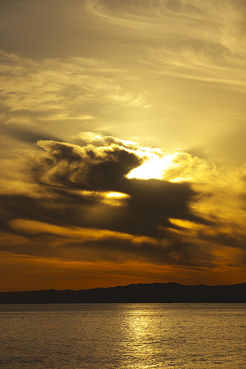 Nature, Sunset, Mountains, Sea, Clouds, Horizon HD phone wallpaper