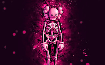 Pink KAWS Skeleton, , purple neon lights, Fortnite Battle Royale, Fortnite characters, Pink KAWS Skeleton Skin, Fortnite, Pink KAWS Skeleton Fortnite HD wallpaper