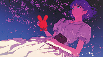 Dreamy Purple Anime Girl, retro anime, purple anime, anime girl HD wallpaper