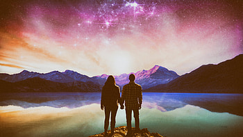 Mountain, Love, Romantic, Fantasy, Landscape, Couple, Stars HD wallpaper