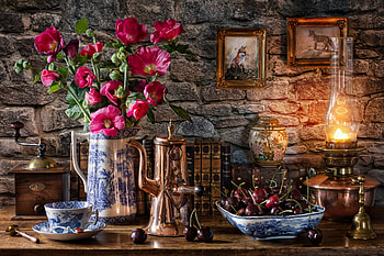 Still life, Books, Flowers, Pitcher, Jug, Berries HD wallpaper