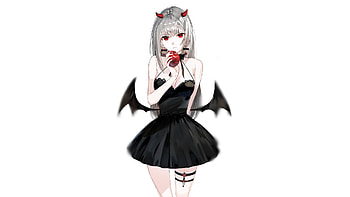 Devil, small wings, anime girl, black dress HD wallpaper