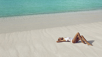 Michaela Kocianova, sand, model, beach, woman, babe, lady, water, Slovak, ocean HD wallpaper