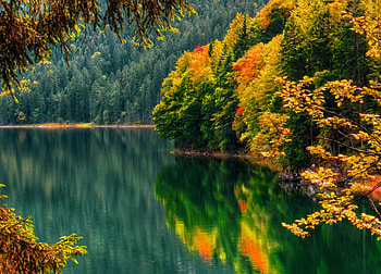 Autumn reflections, river, colors, serenity, quiet, reflection, trees, autumn, fall, beautiful, lake, falling, leaves, mirrored, branches, nature, waters, lovely, calmness, forest, foliage HD wallpaper