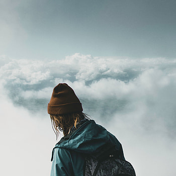 Clouds, Miscellanea, Miscellaneous, Overview, Review, Height, View, Human, Person HD phone wallpaper