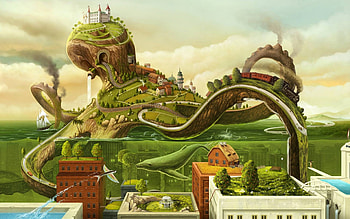 Green Abstract, Abstract, fun, fantasy, animals HD wallpaper