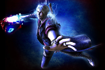 Nero, blue, fantasy, devil may cry, man, game, luminos, hand HD wallpaper
