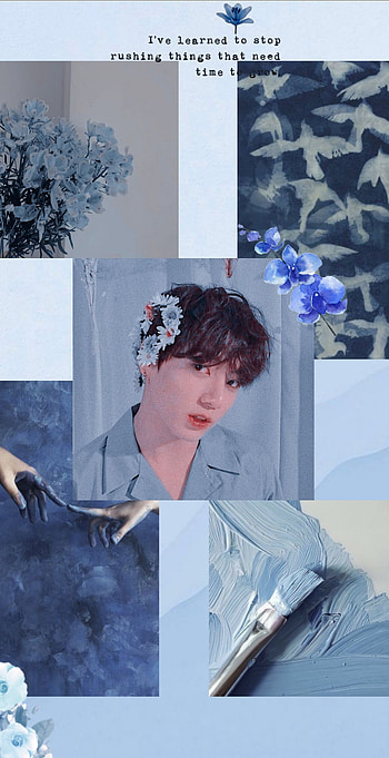 jungkook, bts, jk, art, petal, blue HD phone wallpaper