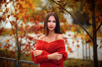 Daria, vladislav opletaev, model, red, autumn, girl, toamna, woman HD wallpaper