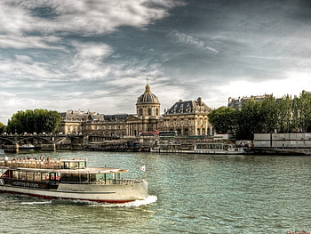 RIVERSIDE IV WP,PARIS, buildings, trees, boat, river HD wallpaper