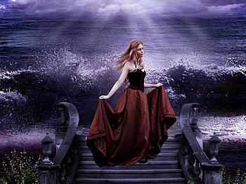 Dreamer, sea, purple, girl, water, dream, ocean HD wallpaper