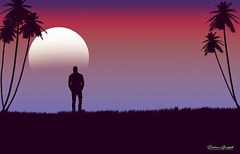 Alone, Moon, Vector, Palm, Loneliness, Lonely HD wallpaper