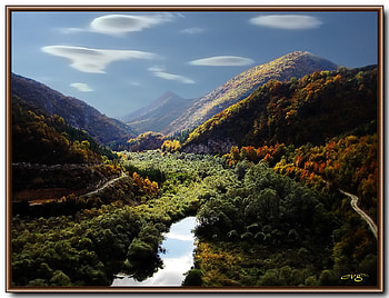 The Art of Invisible Painter, river, graphy, colors, colours, reflection, painting, trees, autumn, , fall, mountain, bulgaria, clouds, nature, sky, forest, pure HD wallpaper