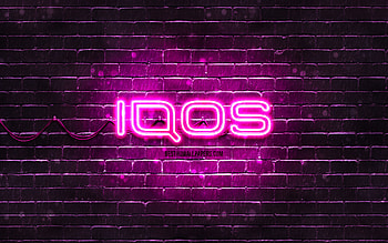 IQOS purple logo, , purple brickwall, IQOS logo, brands, IQOS neon logo, IQOS HD wallpaper