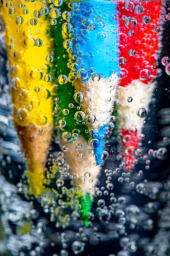 Water, Bubbles, Miscellanea, Miscellaneous, Multicolored, Motley, Pencils HD phone wallpaper